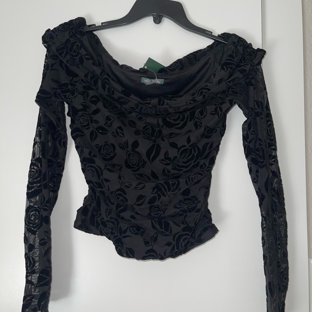 Wild Fable Black Long Sleeve Crop Blouse